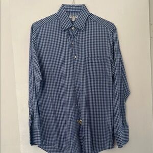 Peter Millar Blue Dress Shirt with Checkered Pattern